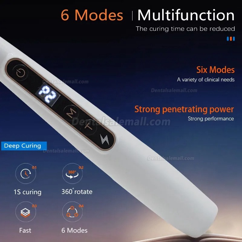 Dental Wireless 1 Second LED Curing Light with Caries Detection Detector 6 Modes 1800MW/CM2